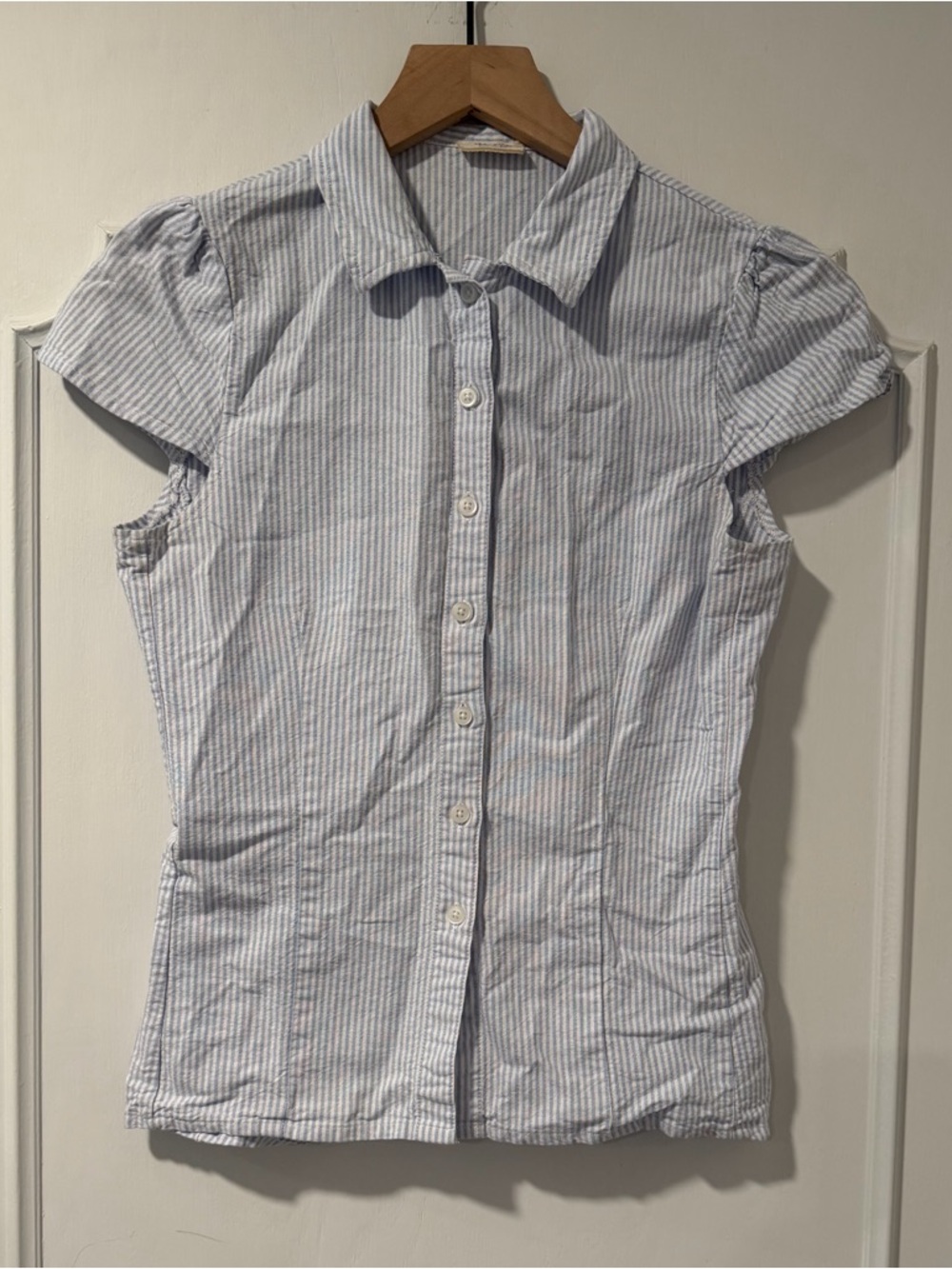 Pacsun John Galt Blue & White Striped Rue Collared Top - XS